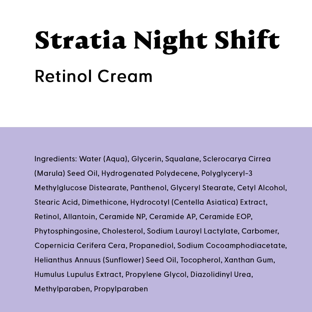 Stratia Night Shift in bathroom routine beside cleanser and serum, demonstrates nightly layering use