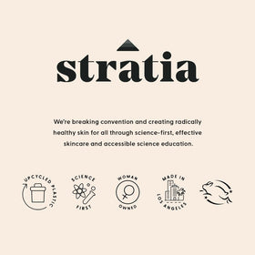 Stratia Night Shift size comparison beside a hand, shows 1.7 fl oz scale for travel-friendly use