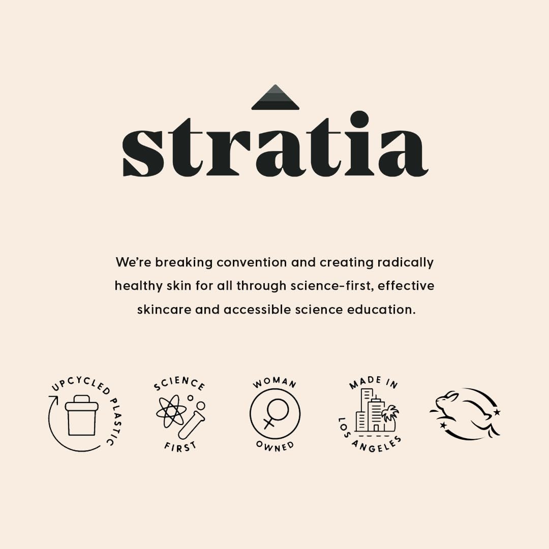 Stratia on vanity with skincare items conveying daily routine integration and comfort