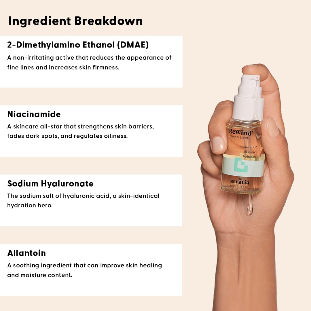Stratia applying serum to hand demonstrating hydration and easy layering benefit