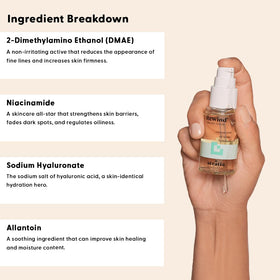 Stratia applying serum to hand demonstrating hydration and easy layering benefit