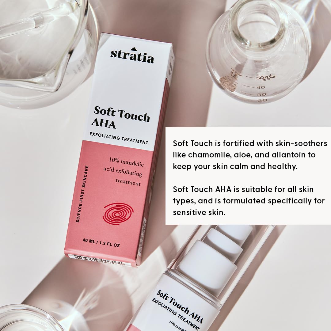Stratia bottle in hand for size comparison, illustrates 1.3 fl oz portability benefit