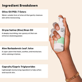 Stratia ingredients display with aloe and olive oil highlighting soothing benefits