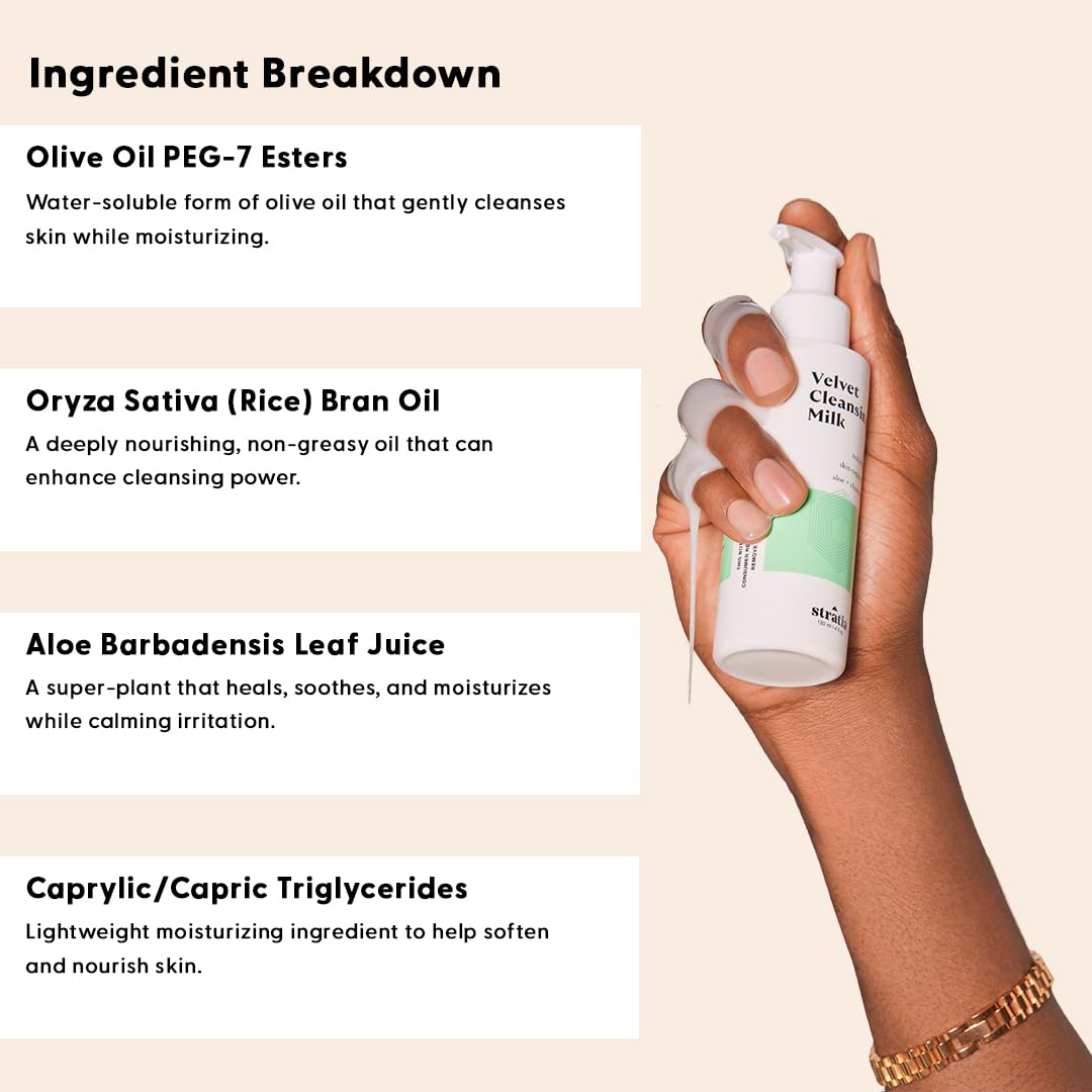 Stratia cleanser rinsing from skin showing non-foaming clean finish benefit