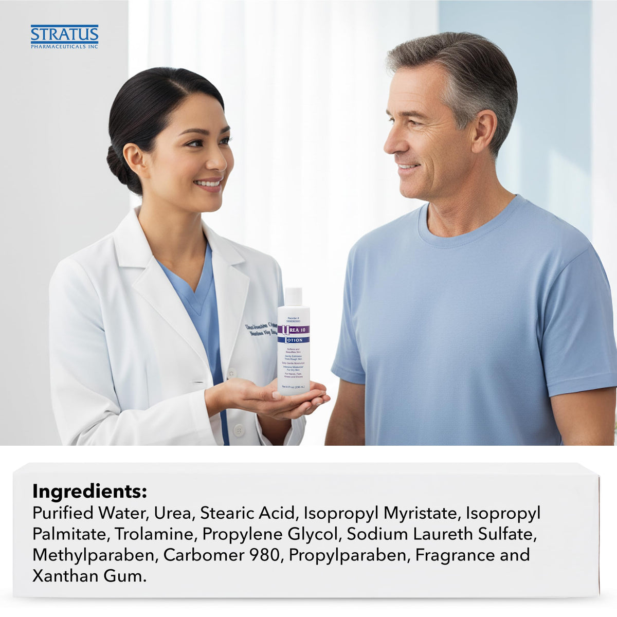 STRATUS PHARMACEUTICALS on bathroom shelf conveying daily-use convenience