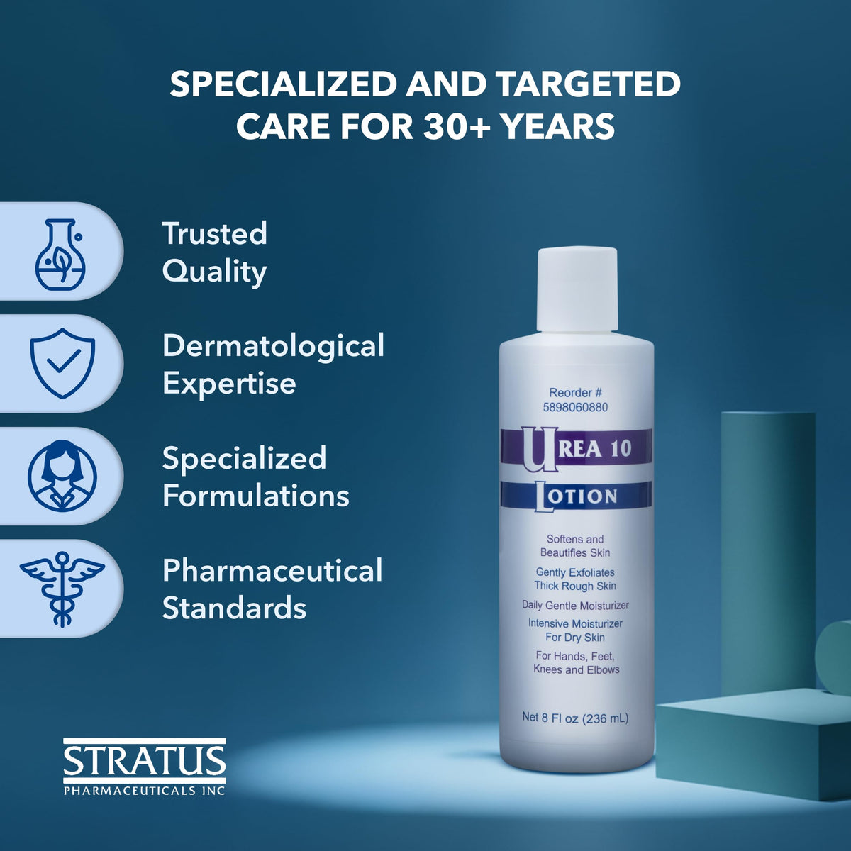 STRATUS PHARMACEUTICALS next to common items showing 8 oz scale and portability