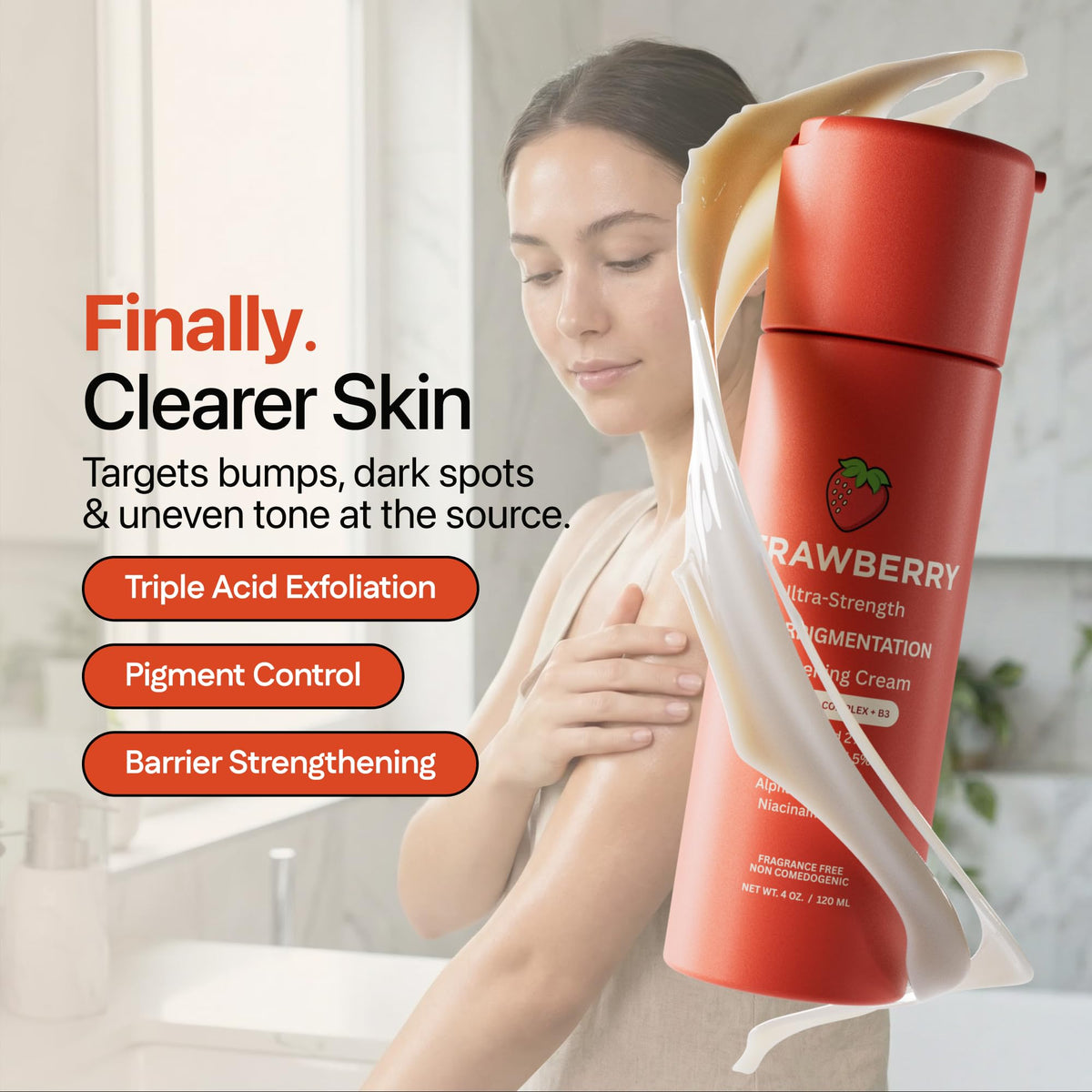 Strawberry texture close-up displaying creamy gel and quick-absorbing benefit