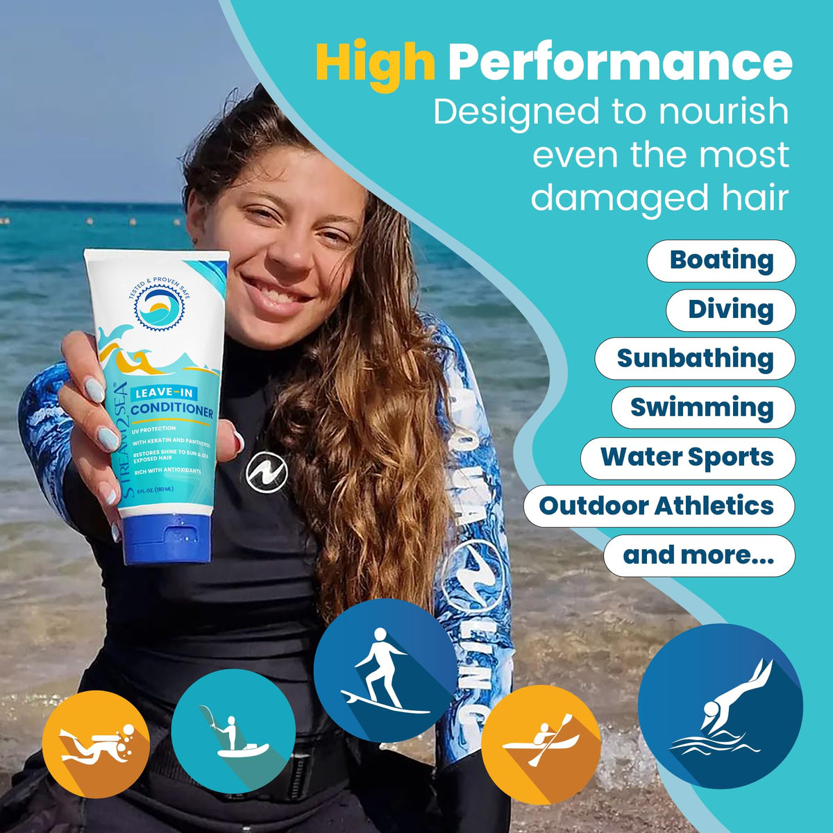 STREAM 2 SEA applying conditioner to wet hair to detangle and protect