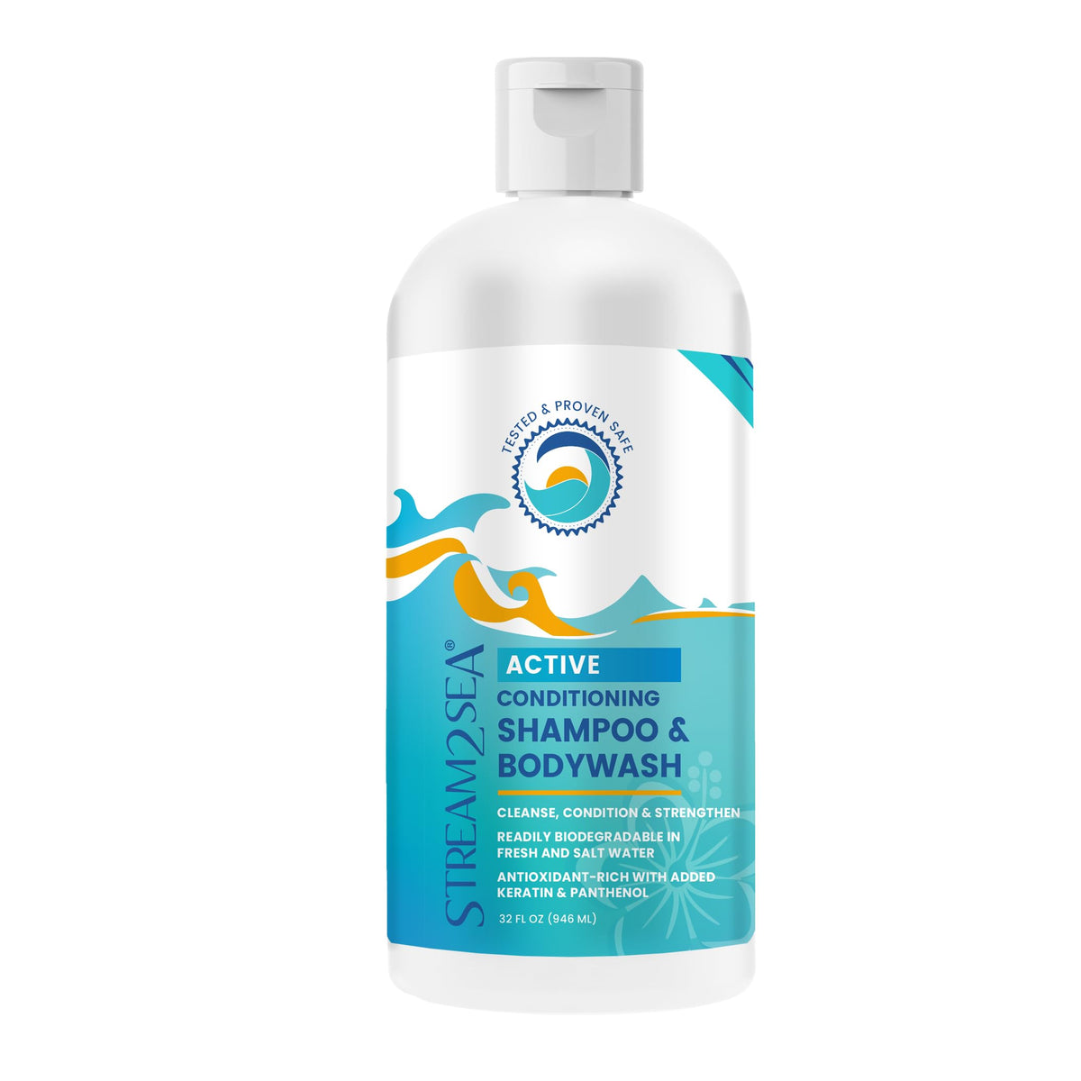 STREAM 2 SEA front packaging showing 32 oz bottle and label benefits