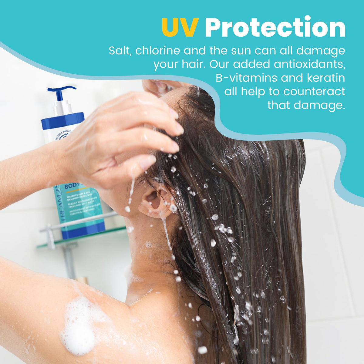 STREAM 2 SEA hair before and after showing smoother, conditioned strands benefit