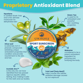 STREAM 2 SEA label detail highlighting ingredient claims and reef-safe benefit
