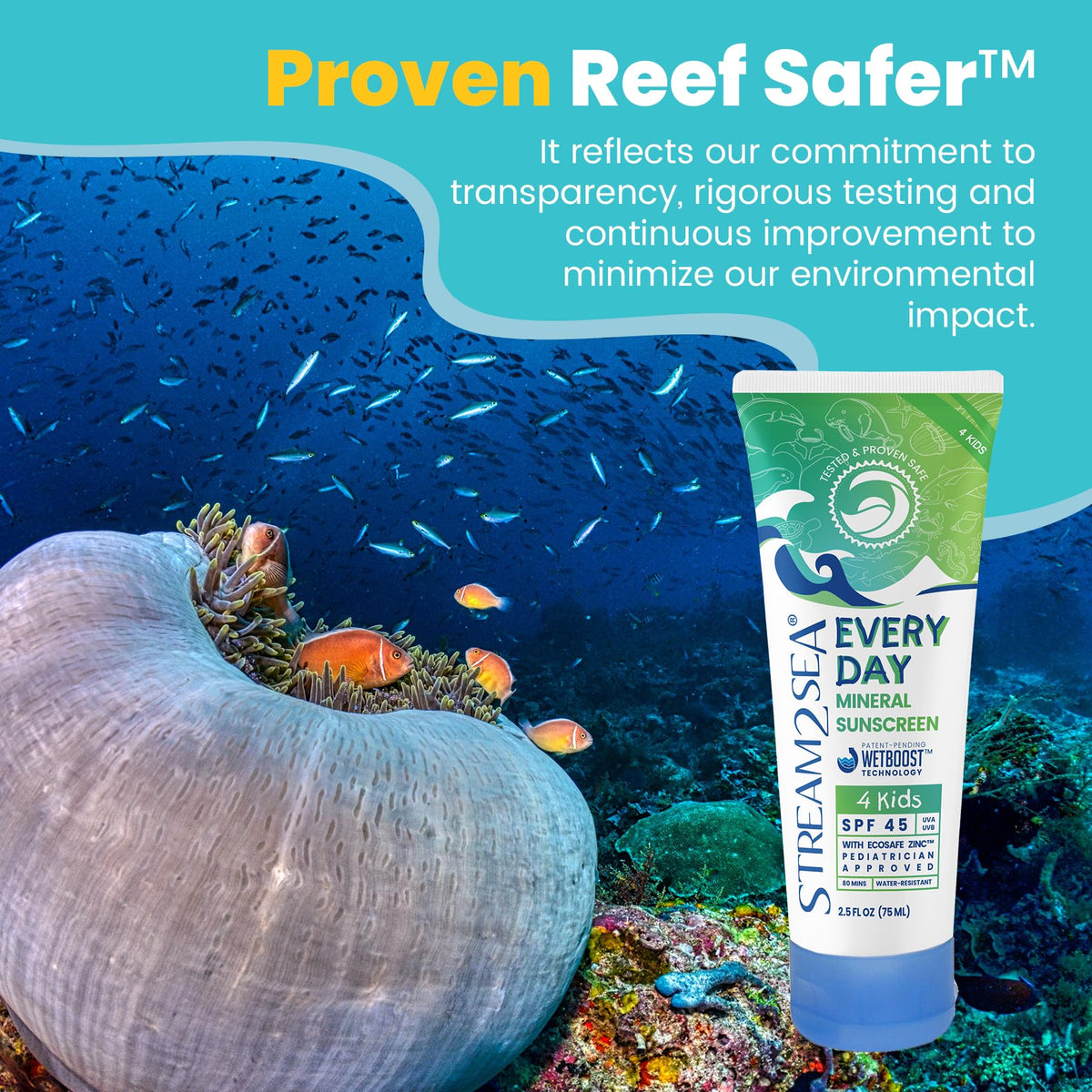 STREAM 2 SEA tube in sugarcane resin packaging showing eco-friendly design