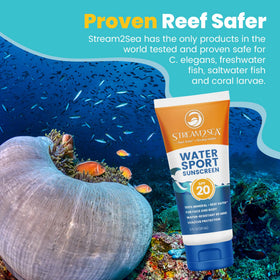 STREAM 2 SEA tube beside sunglasses showing convenient travel size