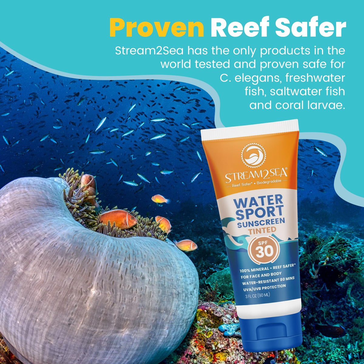 STREAM 2 SEA sunscreen on model face showing natural-looking tint