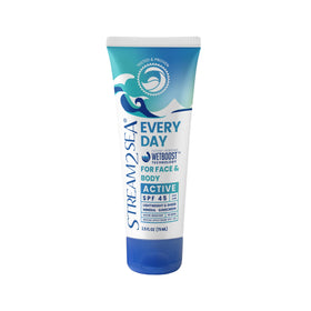 Stream 2 Sea front packaging showing SPF45 and reef-safer benefit