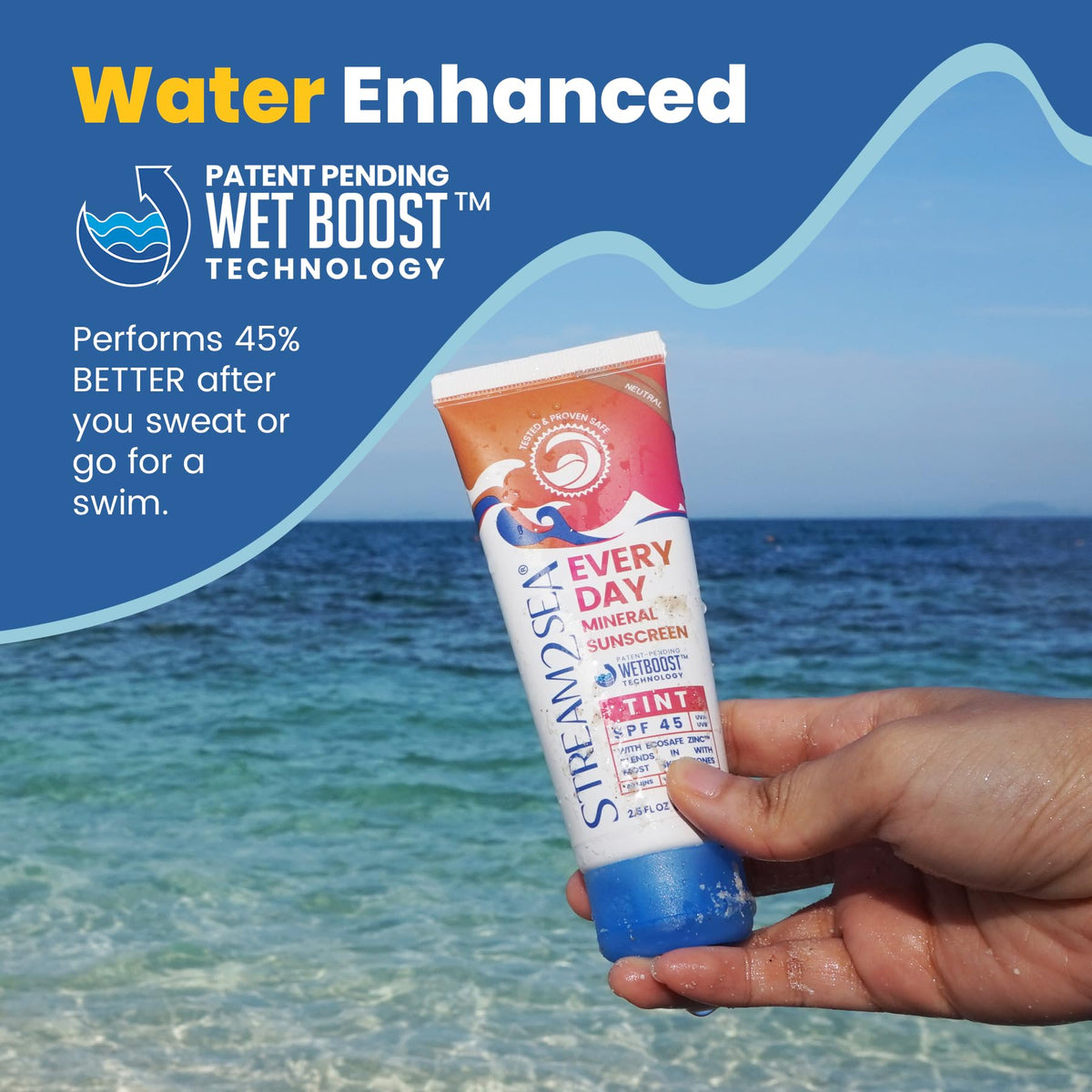 STREAM 2 SEA sunscreen on a swimmer at the beach showing reef-safe use