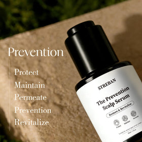 STREBAN white serum pipette applying drop to scalp for daytime protection
