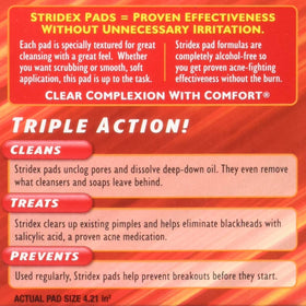 Close-up of Stridex pad texture highlighting exfoliant delivery benefit