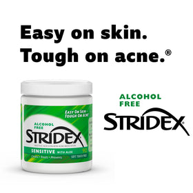 Person using Stridex pad on face demonstrating easy acne treatment application