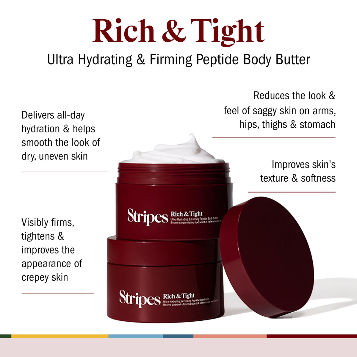 STRIPES swatch on forearm showing absorption and immediate moisturized appearance