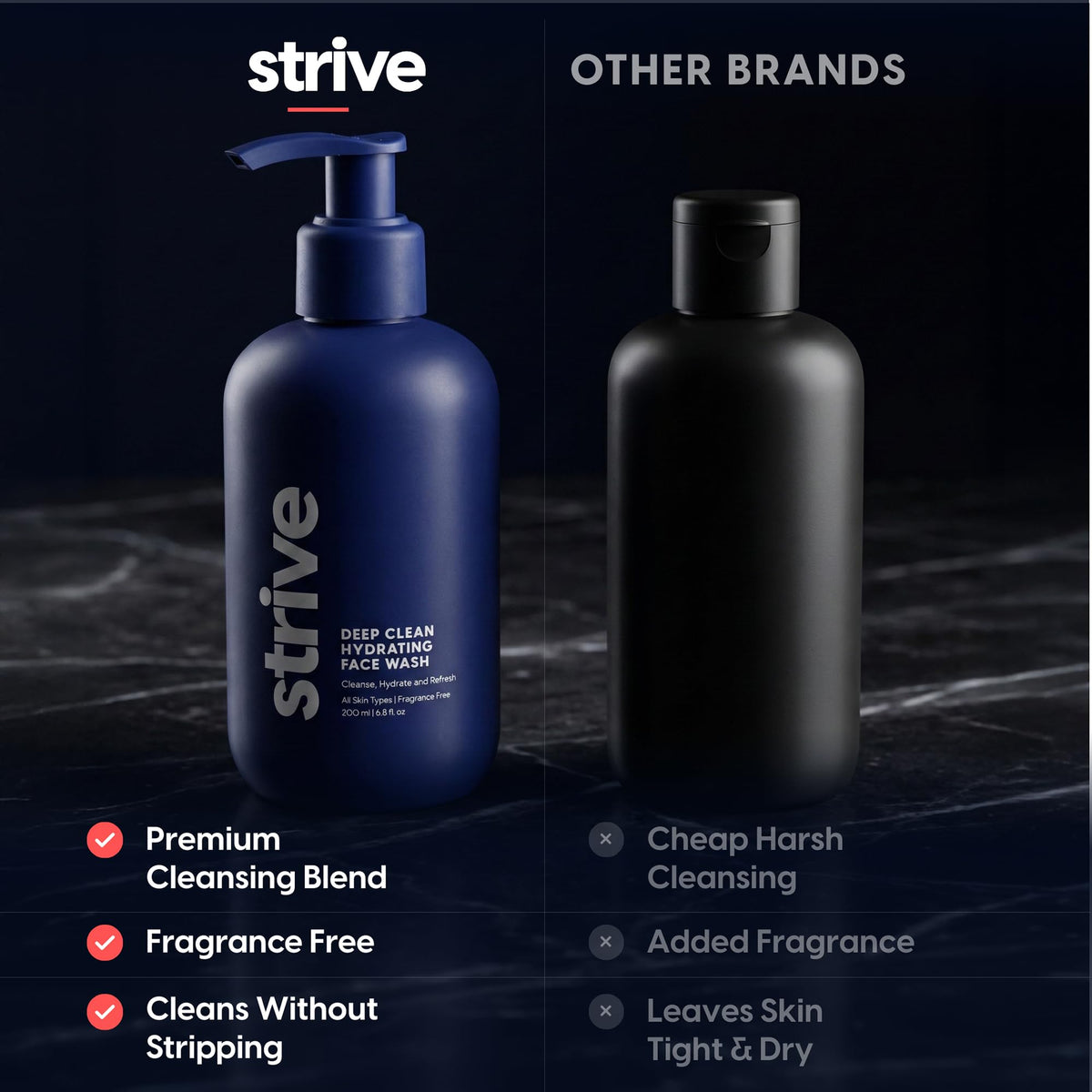 Strive bottle beside ruler indicating 200ml size and long-lasting supply