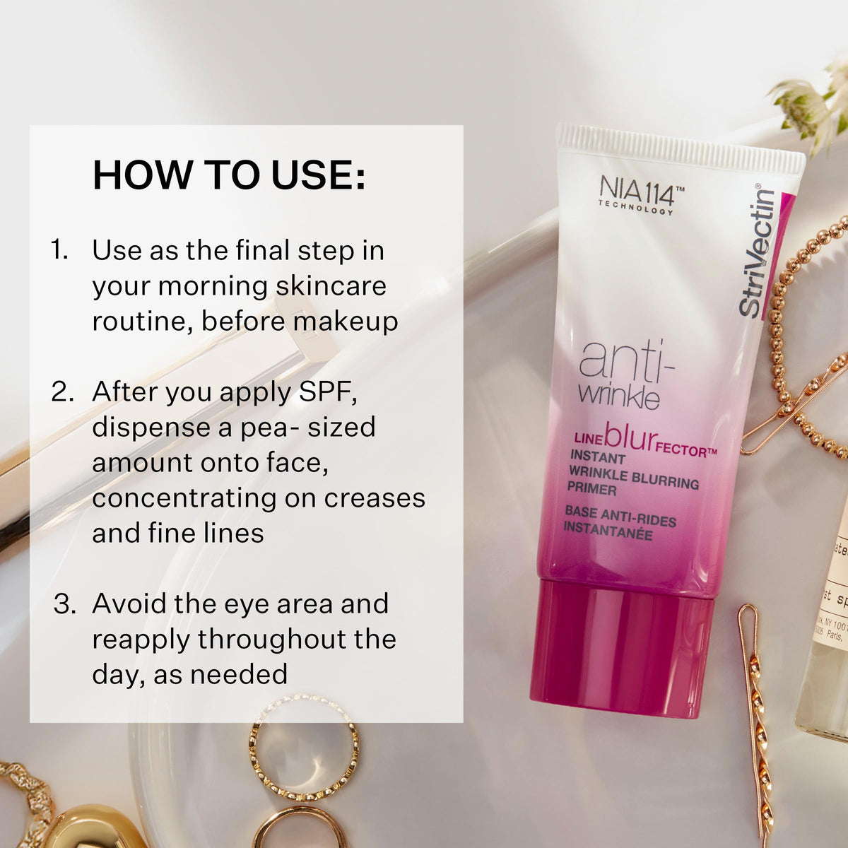 StriVectin swatch blended on hand demonstrating instant smoothing benefit
