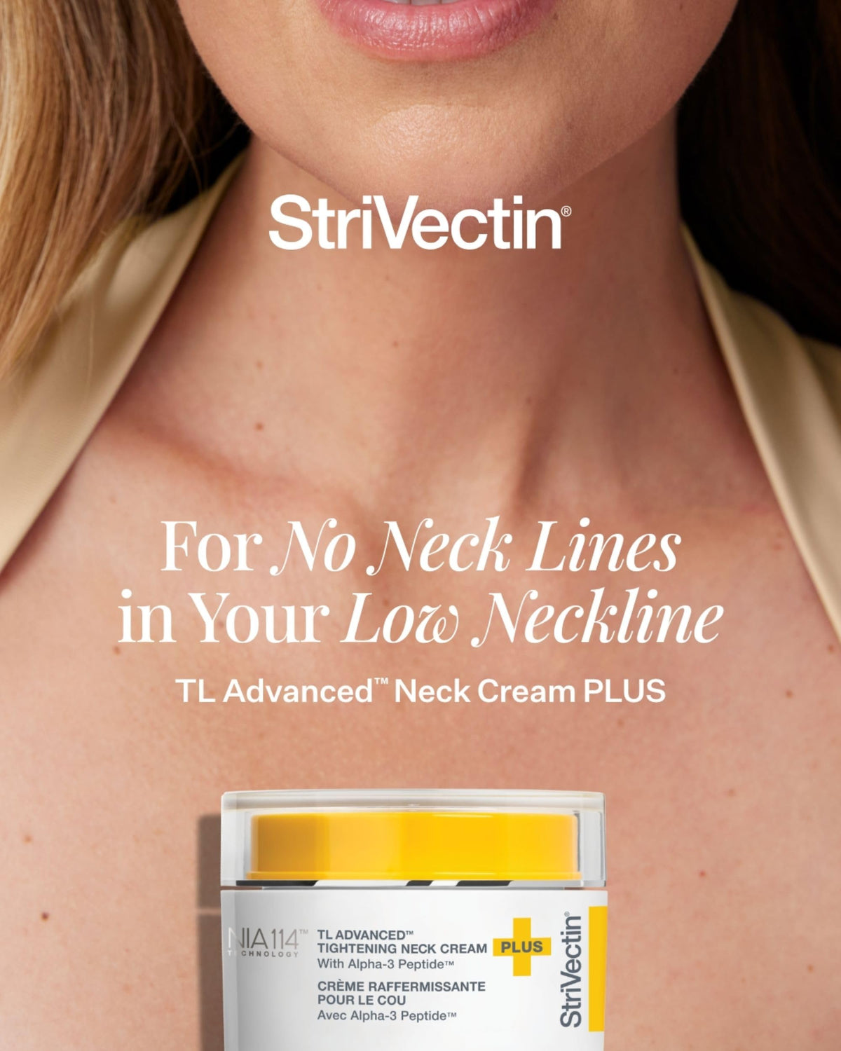 StriVectin being applied to neck demonstrating lifting action