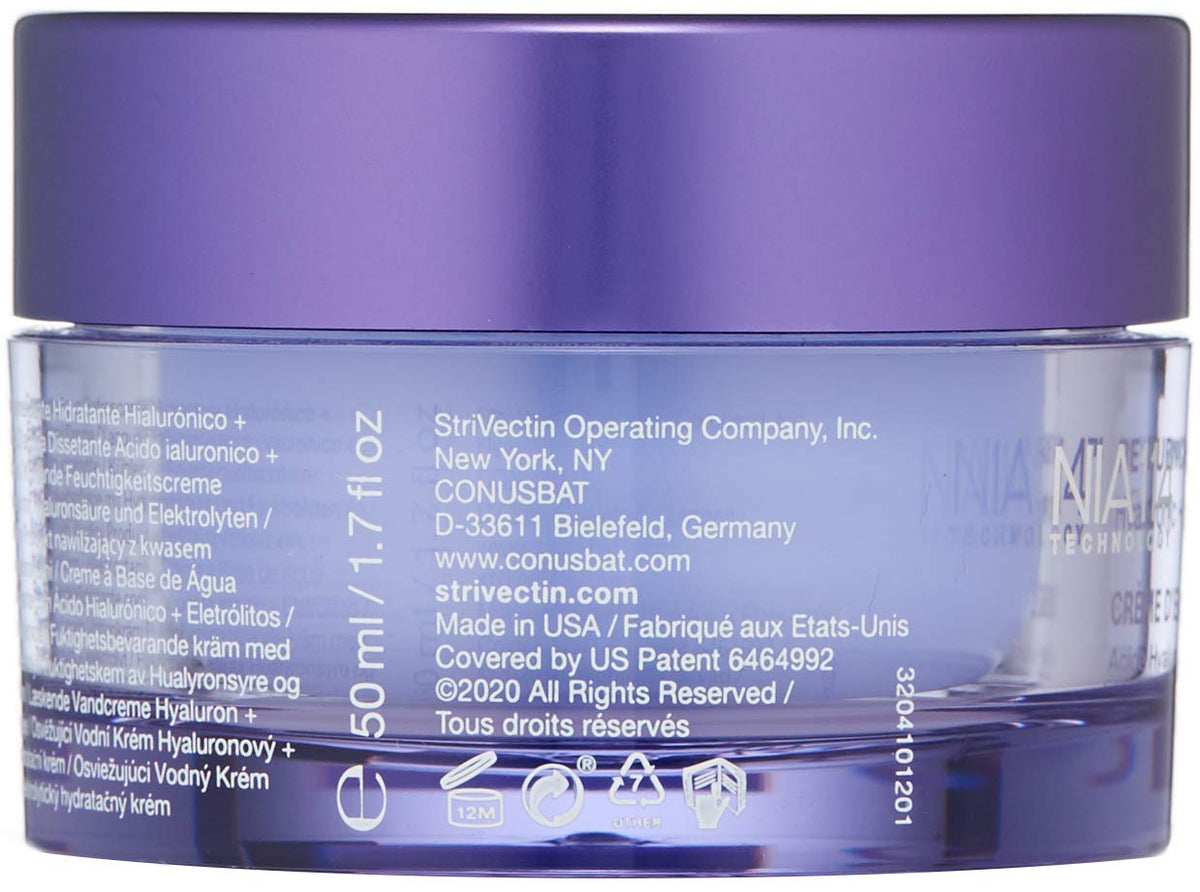 StriVectin cream applied on hand, demonstrating fast-absorbing hydration and smooth finish