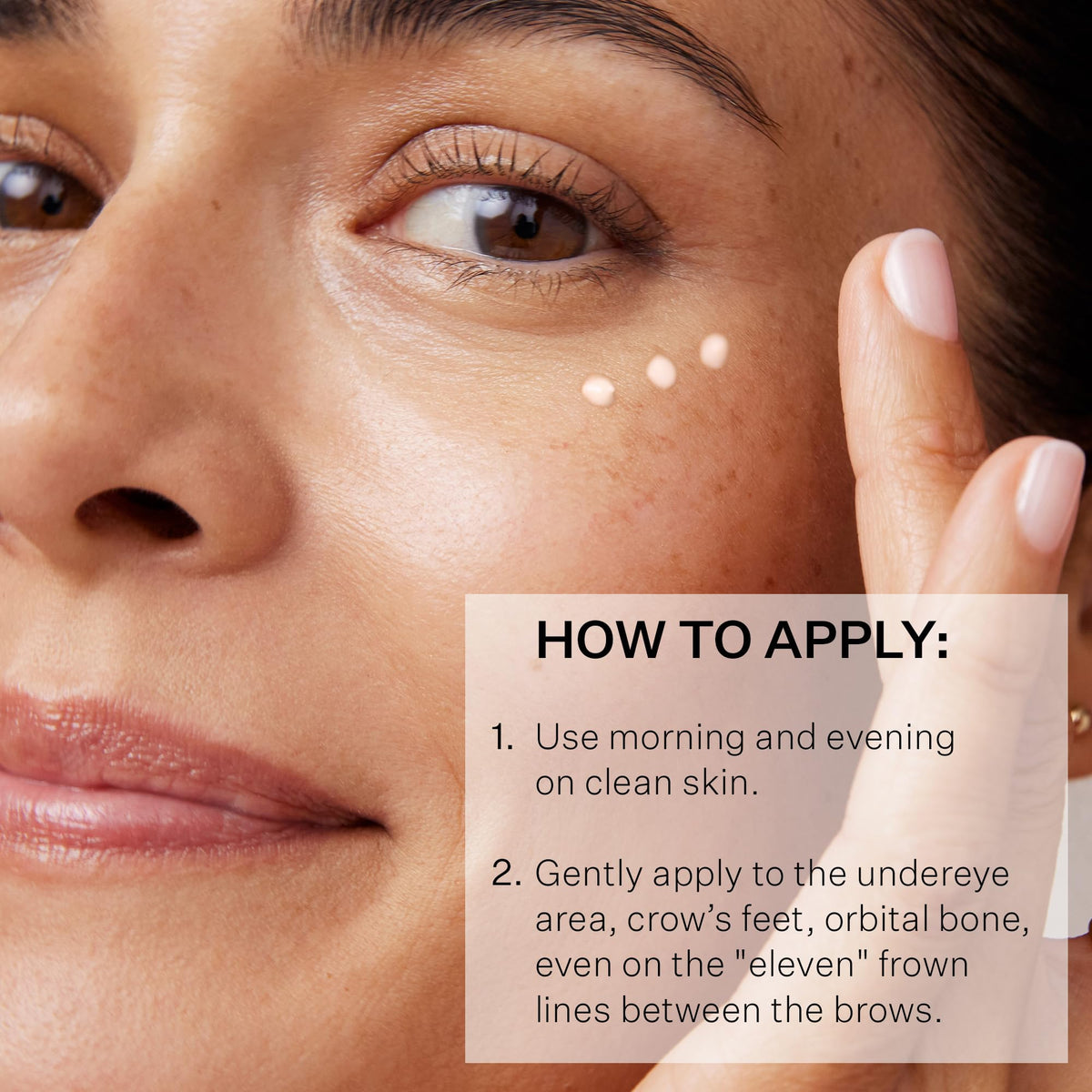 StriVectin cream on fingertip ready to apply, precise dosing and smooth application