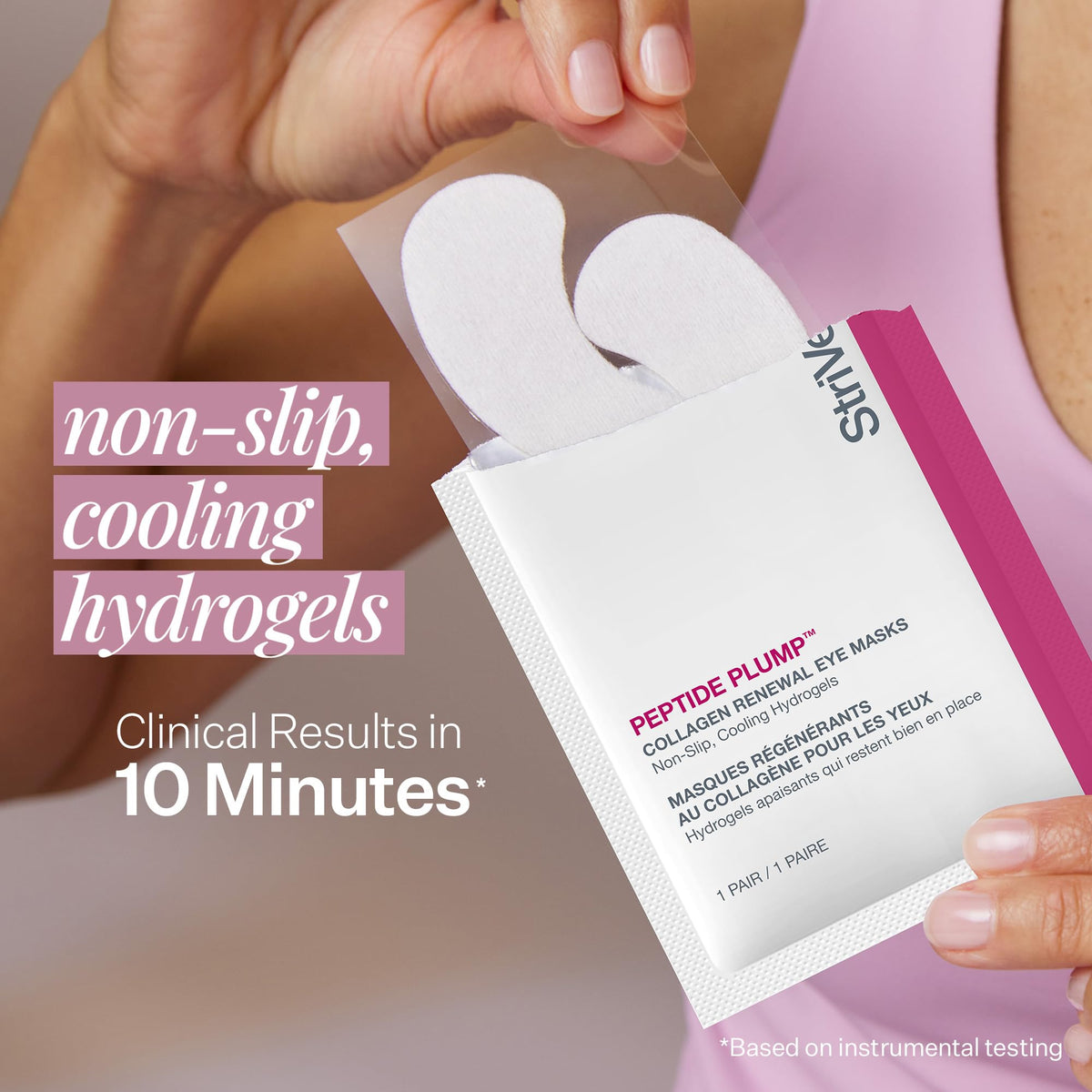 StriVectin hydrogel texture close-up showing cooling, adherence benefit