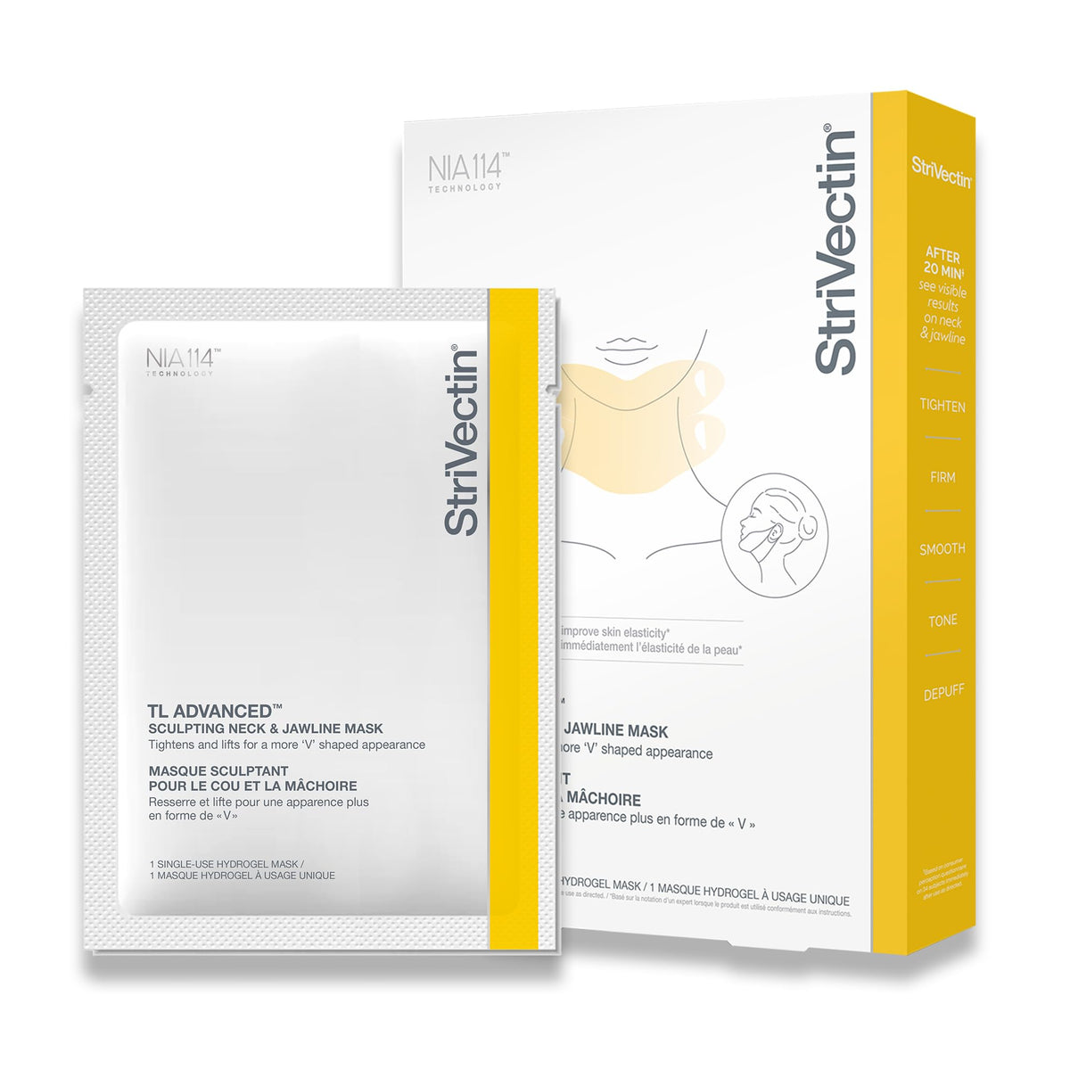 StriVectin front packaging showing single-use sculpting mask and benefits
