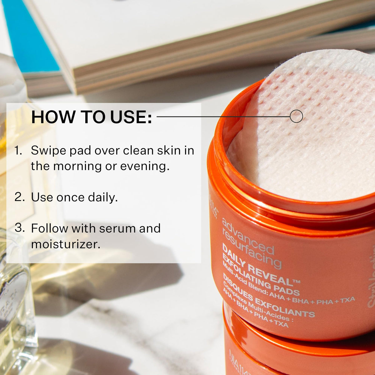 StriVectin open container of pads illustrating convenient single-use dosing