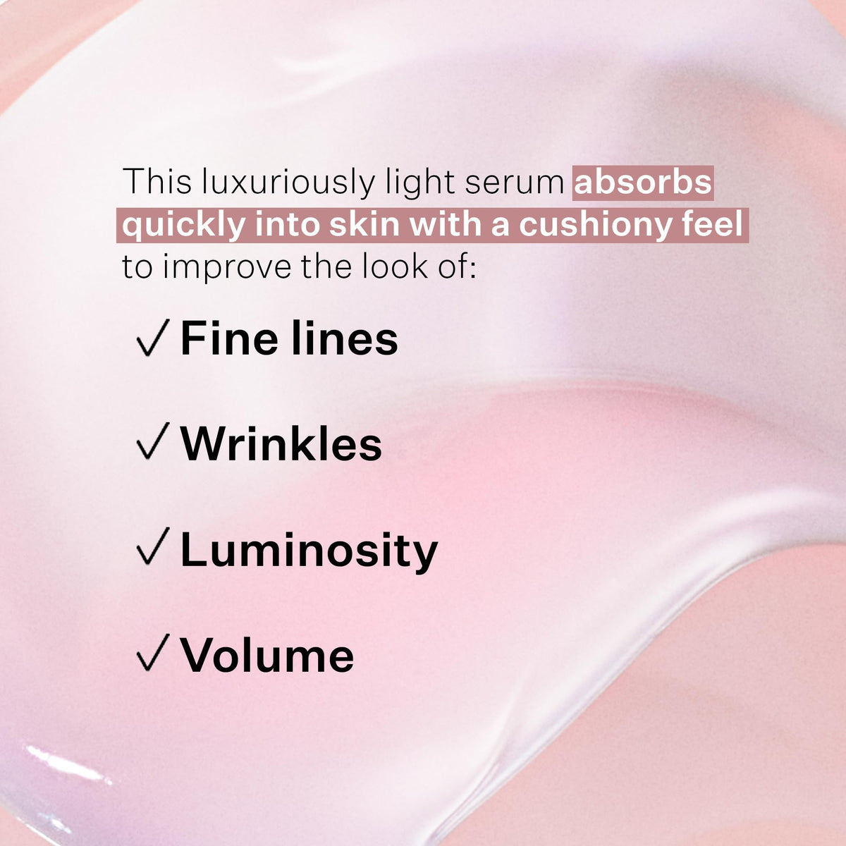 StriVectin serum texture drop illustrating lightweight, fast-absorbing finish