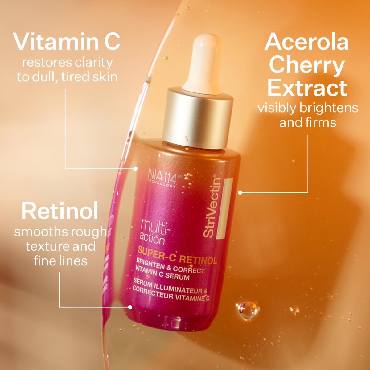 Close-up of StriVectin serum texture on skin, showing lightweight fast-absorbing finish