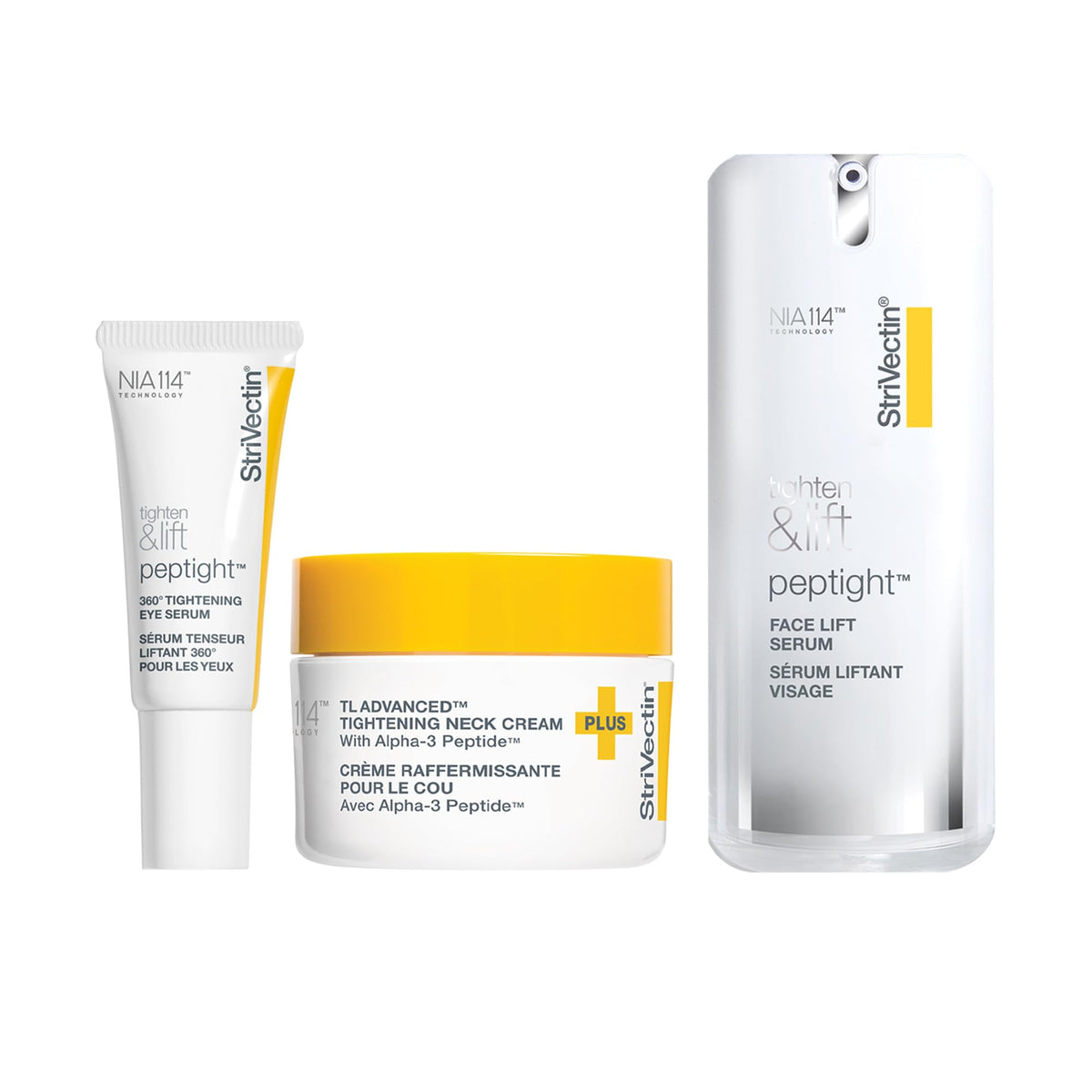 StriVectin kit front packaging shows all three products and benefits