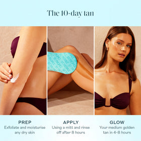 St.Tropez application with mitt demonstrating streak-free blending benefit