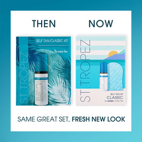 St.Tropez mini kit lifestyle travel scene showing compact size for on-the-go glow