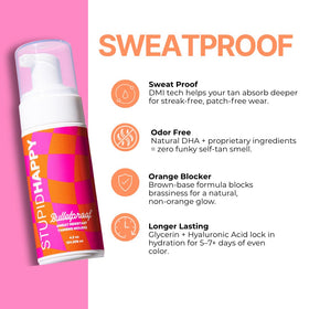Stupid Happy mousse dispensing pump highlighting easy, mess-free use