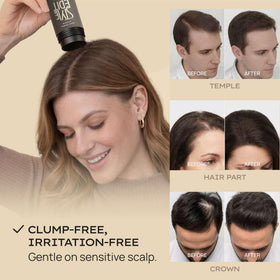 STYLE EDIT before and after spot conceal showing natural fuller hair