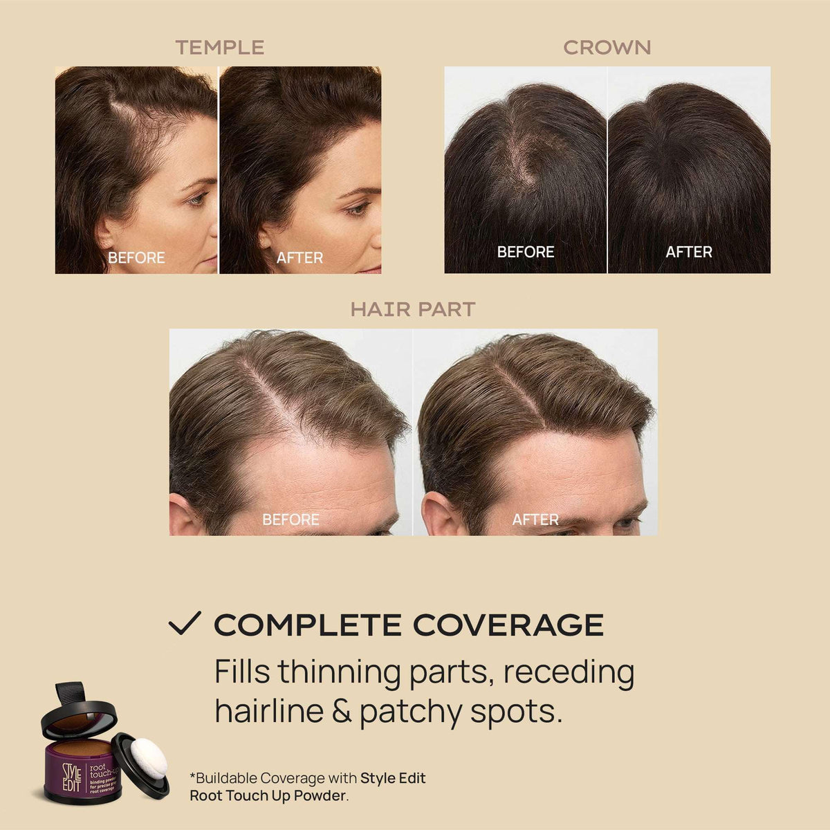 STYLE EDIT scalp part close-up demonstrating seamless blending effect