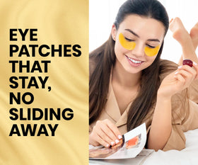 Stylia application demo model wearing patches to reduce puffiness