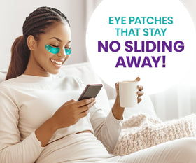 Stylia patch application on model demonstrating comfortable fit and instant de-puffing
