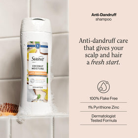 Suave close-up of label highlighting 1% pyrithione zinc active ingredient