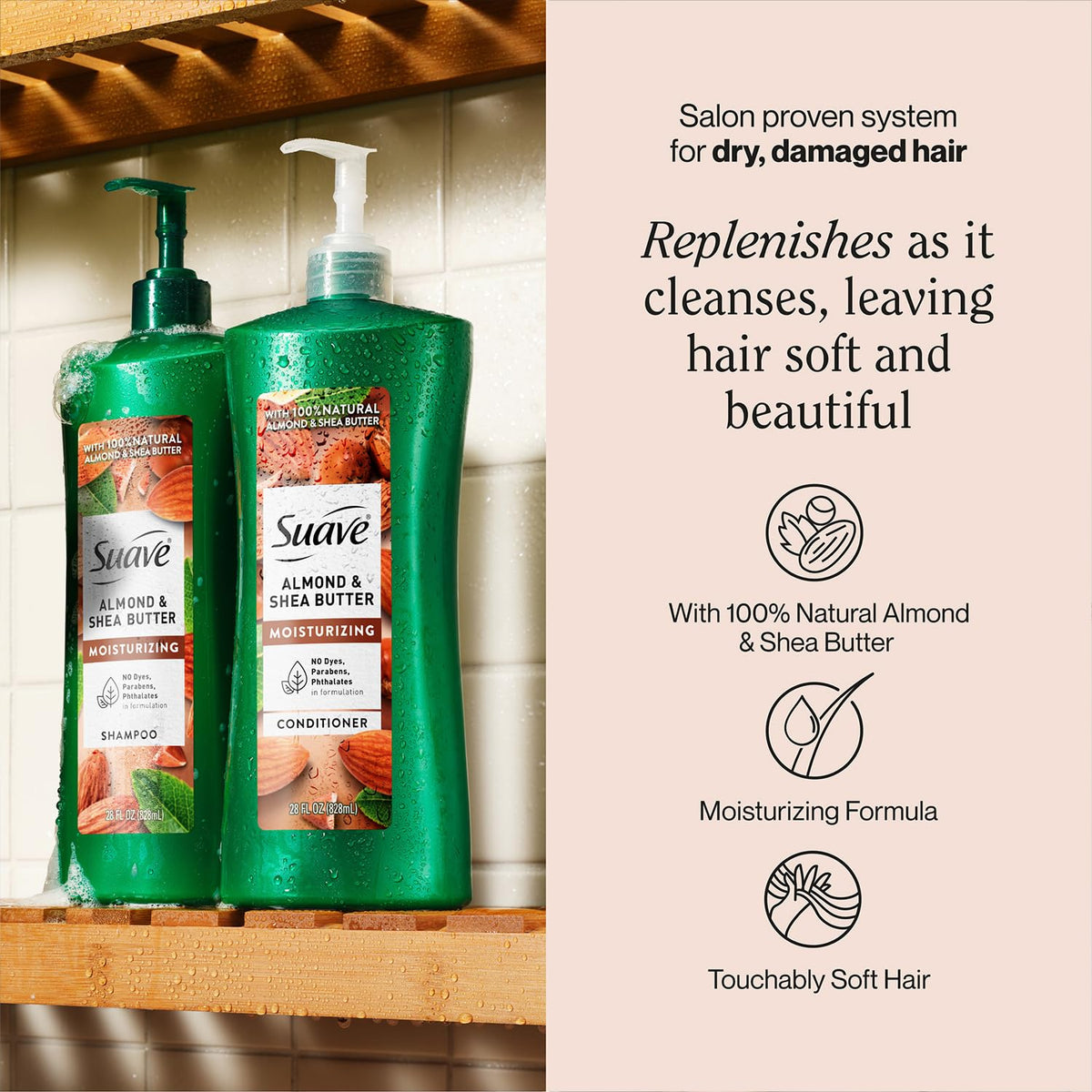 Suave almond and shea conditioner creamy texture demonstrating rich moisturization