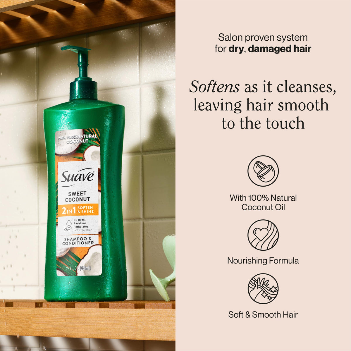 Suave back label close-up highlighting ingredients and usage directions