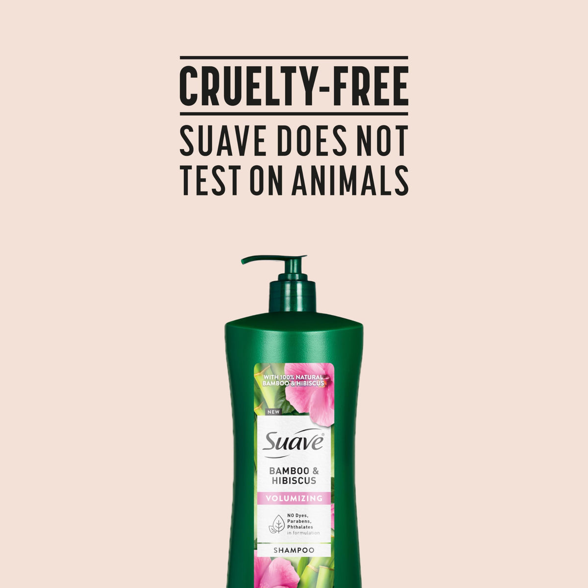 Suave shampoo with matching conditioner staged for fuller styling routine