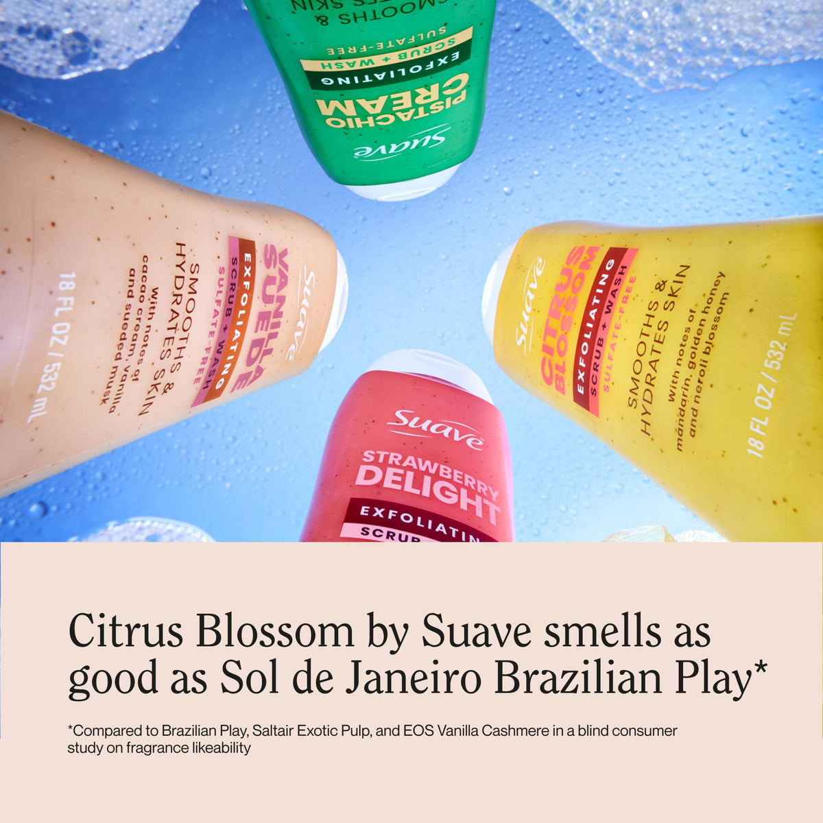 Suave ingredient label highlighting glycerin and vitamin E benefits
