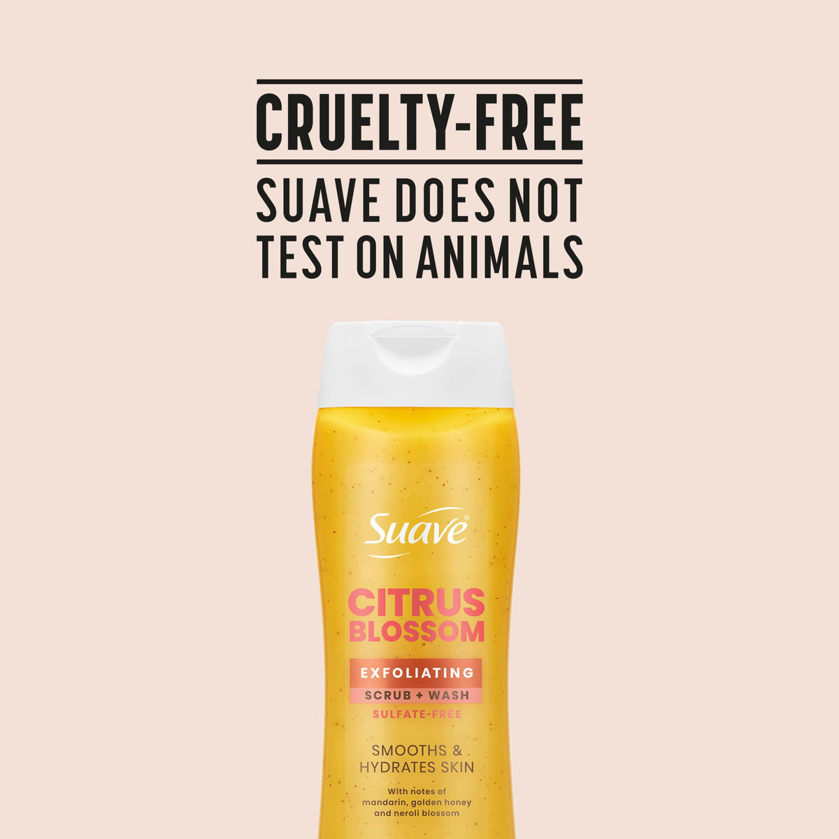 Suave bottle styled in bathroom conveying spa-like citrus fragrance