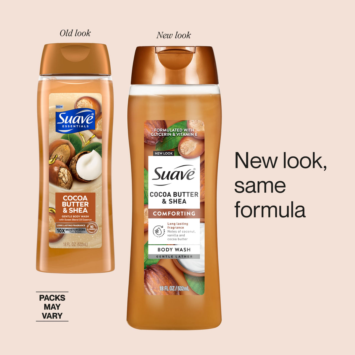 Suave 18 oz bottle next to common objects showing size and value