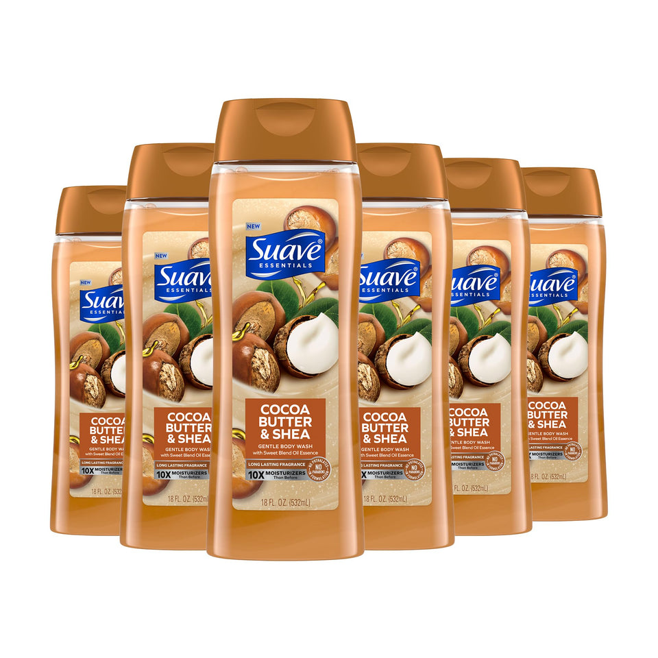 Suave bottle front packaging showing cocoa butter scent and value benefits